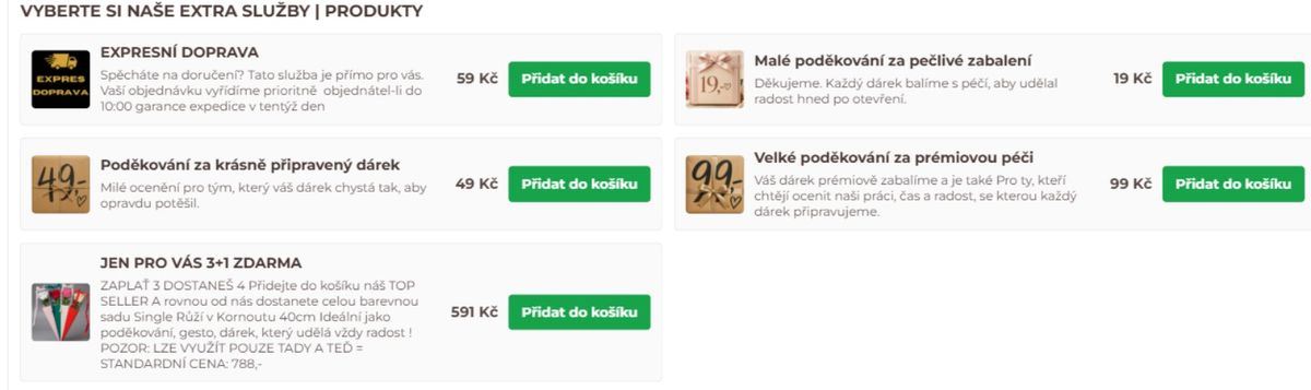 Košík mydeko.cz s doplňky: expresní doprava, poděkování za zabalení, sada 3+1