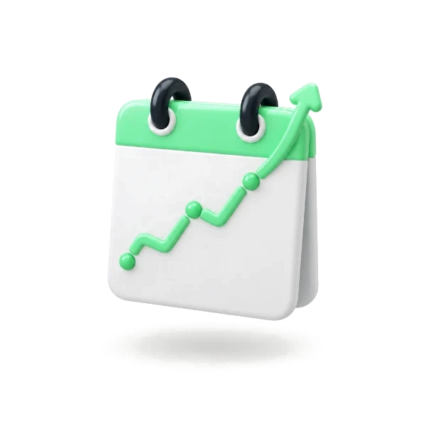 A calendar with a rising chart and a route arrow — the 90-day plan