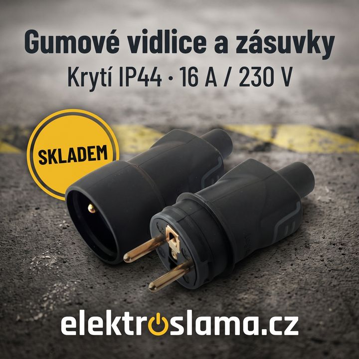 Nová kreativa pro Google Ads: gumové zástrčky a zásuvky, IP44 · 16 A / 230 V, skladem