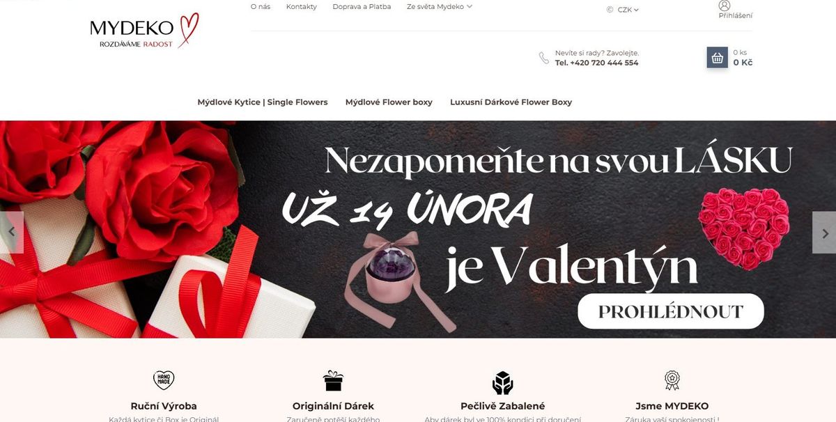Homepage mydeko.cz v únoru 2026: tři kategorie, sezónní banner