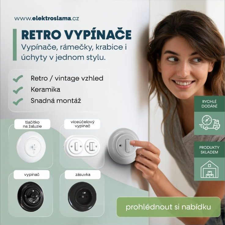 Kreativa Elektro Sláma pro Google Ads: retro vypínače, rámečky, krabice a knoflíky v jednom stylu (1200×1200 px)