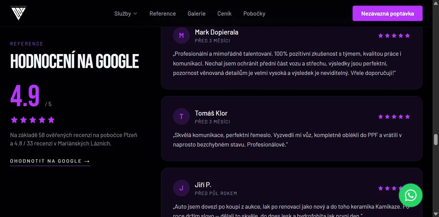 Hodnocení Google 4,9/5 na novém webu