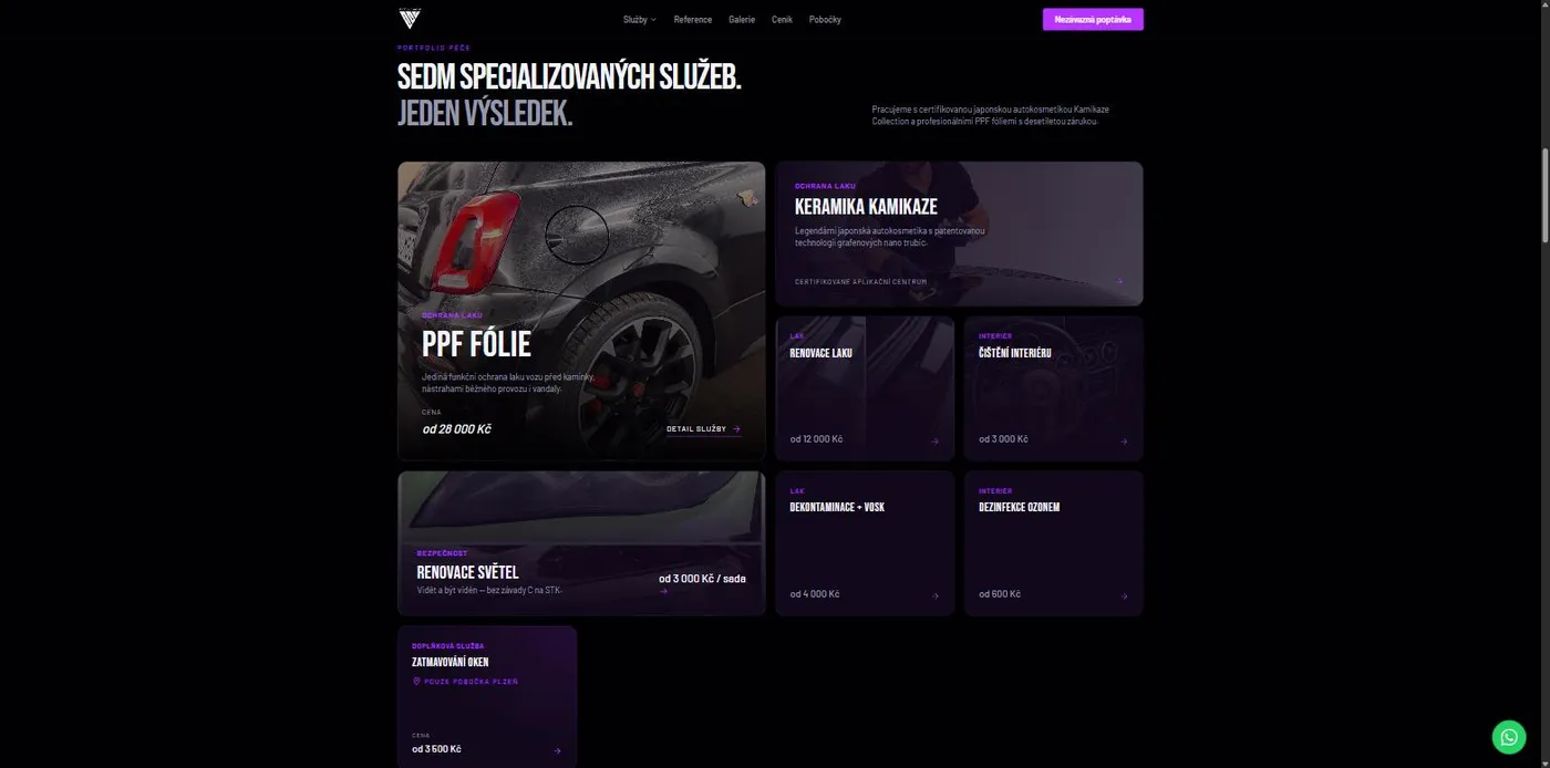 Nový web: sedm specializovaných služeb, každá s cenou „od“