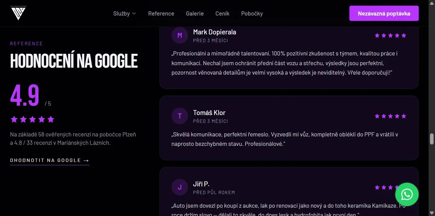 Hodnocení Google 4,9/5 na novém webu
